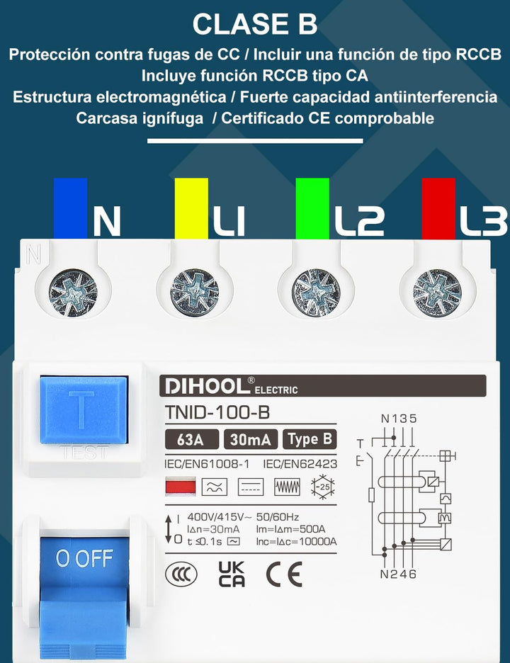 DIHOOL RCD allstromsensitiver fi Typ B 63A 30mA 4-polig schutzschalter schalter Fehlerstromschutzsch