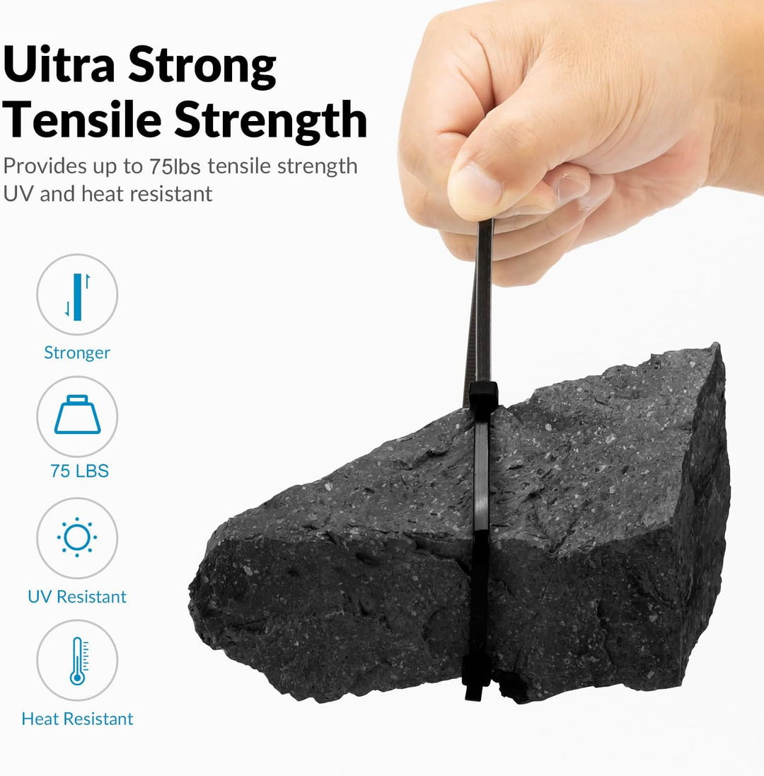 XINGO 1200 Stück Kabelbinder Schwarz, 350mm x 5.8mm, 37kg Zugfestigkeit, UV-beständig, Selbstsichern