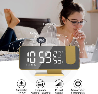 Wecker mit Projektion Radiowecker-Digitaler Projektionswecker mit USB-Anschluss, 7.5 Zoll grosses Sp