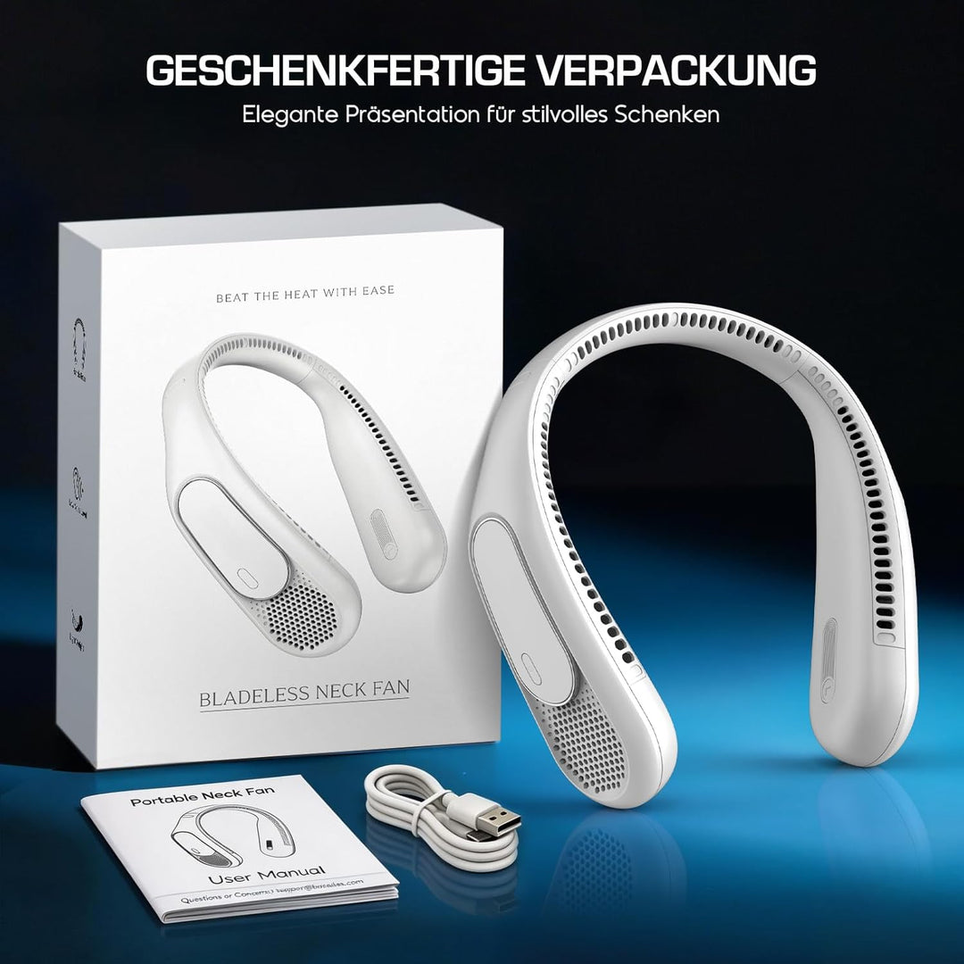 Nackenventilator 6000mAh Akku, Tragbarer Blattloser Halsventilator, 4 Geschwindigkeitsstufen, USB-au