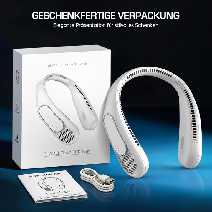 Nackenventilator 6000mAh Akku, Tragbarer Blattloser Halsventilator, 4 Geschwindigkeitsstufen, USB-au