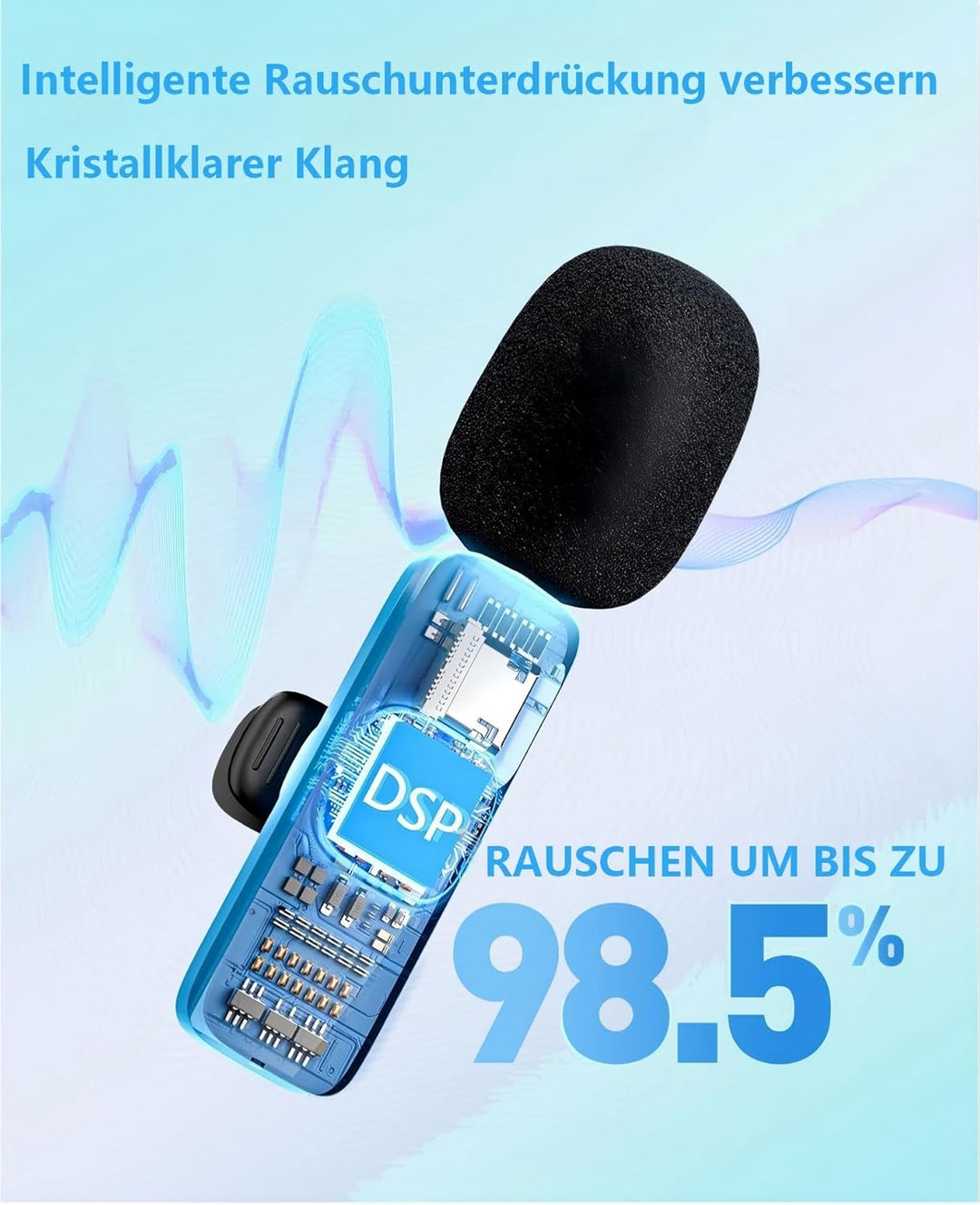 Plug-and-Play-Mini-Mikrofon, Kabelloses Lavalier Mikrofon für iOS/Android, geeignet für Interviews,