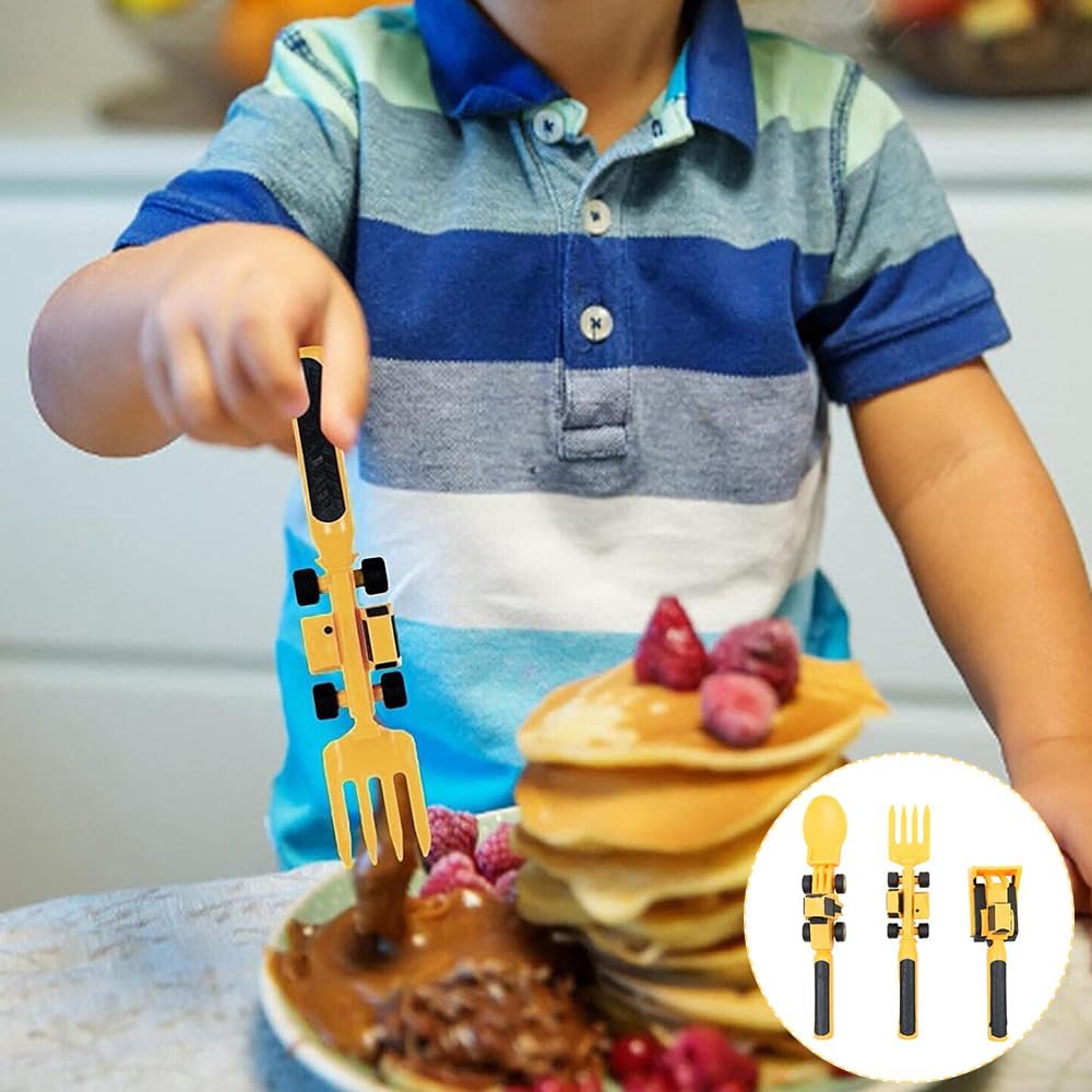 Sarini 3PCS Bulldozer Schaufel Geschirr mit Gabel und Löffel Form Baustelle Motiv