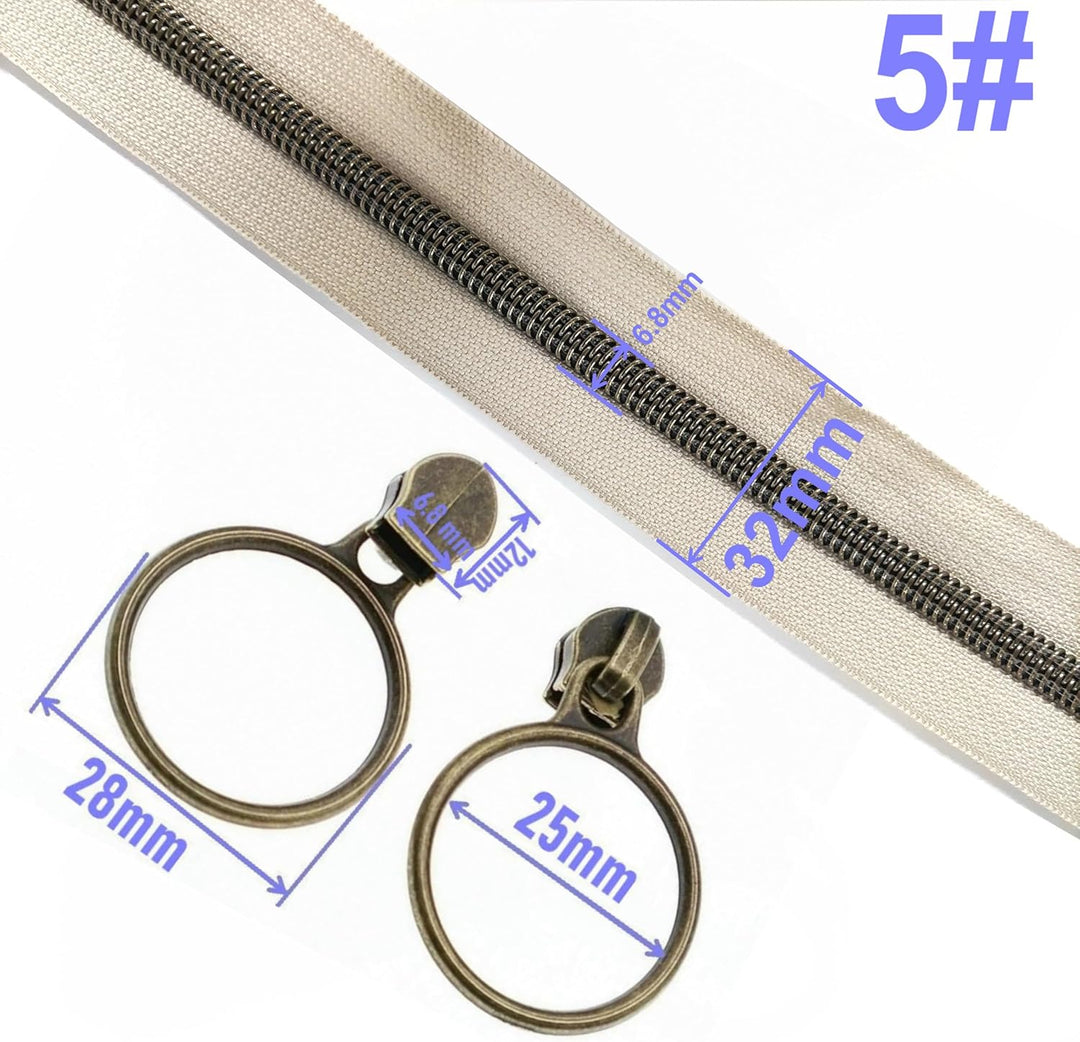 Leekayer The Yard Bulk 5 Stück 9,1 m Metallic-Nylon-Reissverschlüsse mit 25 antiken Messingringen fü