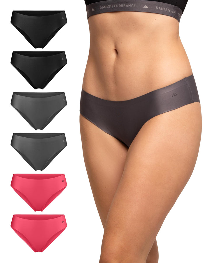 DANISH ENDURANCE Unsichtbare Bikini Slips aus Mikrofaser, 6er Pack Sport-Slips, Nathlos, für Sport &amp;