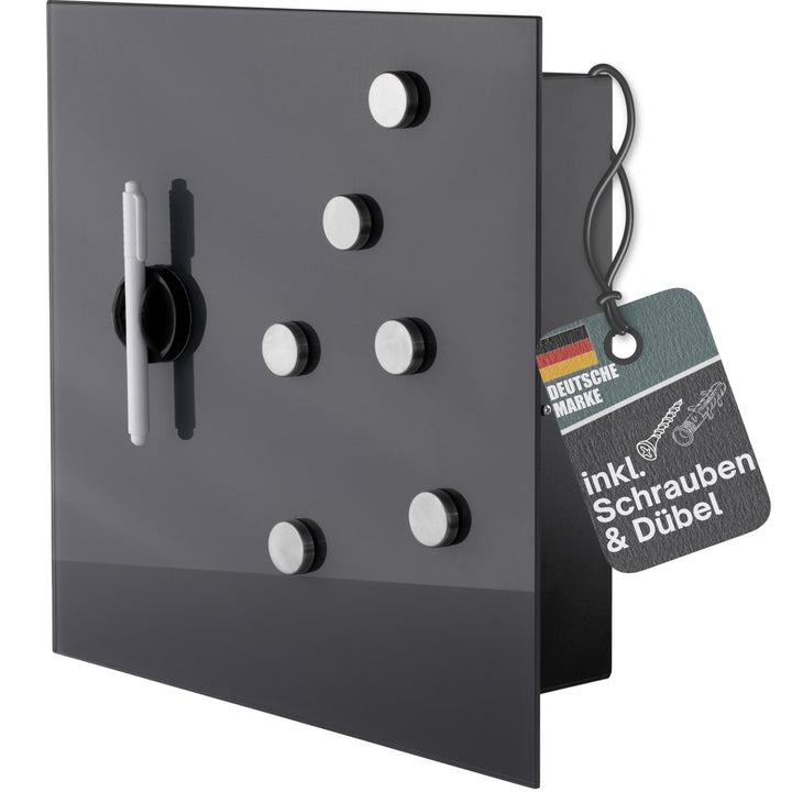BALOU Schlüsselkasten modern mit Glas Magnettafel - Memoboard magnetisch mit 6 Magneten und Stift -