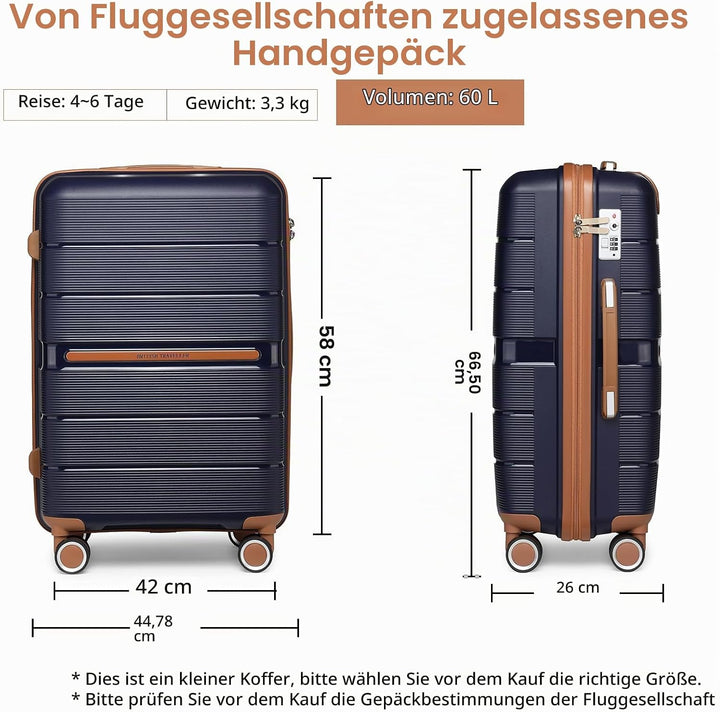 British Traveller Koffer Trolleys Set Hartschalenkoffer Reisekofferset 100% PP Handgepäck Rollkoffer