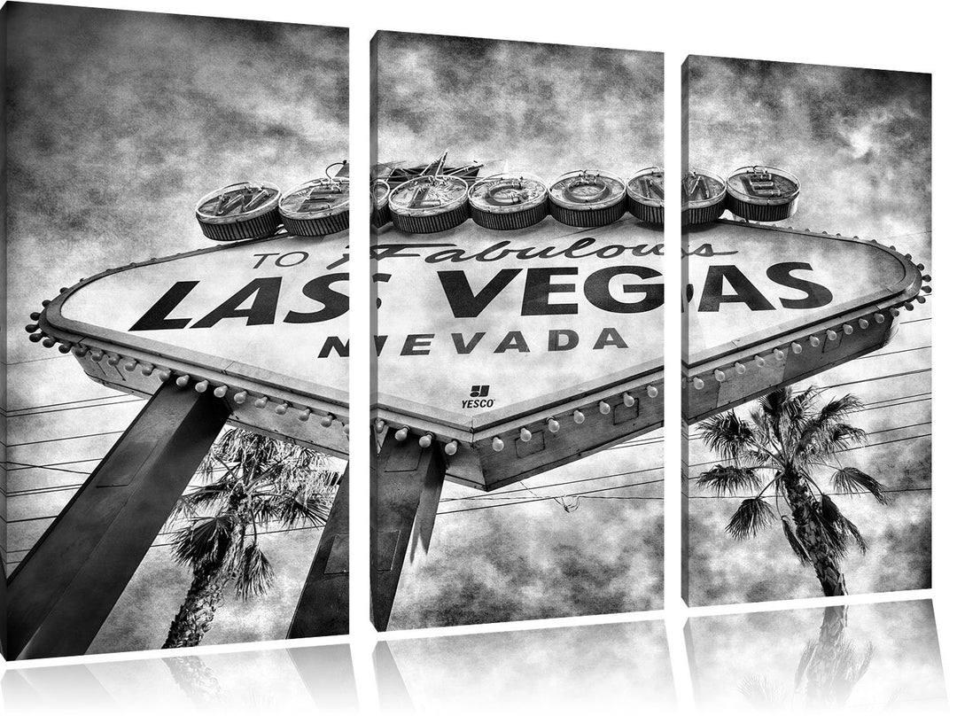 Pixxprint Las Vegas Ortseingangsschild als Leinwandbild/Grösse: 3 Teilig (120x80) cm/Wandbild/Kunstd