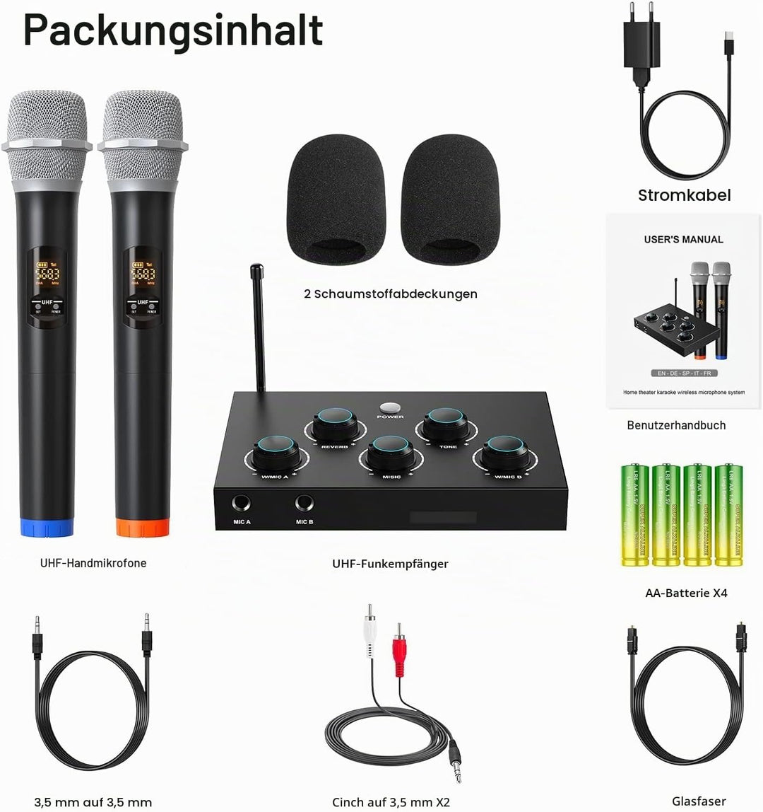 DIGITNOW! Karaoke Mikrofon Kabellos, Bluetooth Karaoke Anlage mit Drahtloses Mikrofon, Dual Funkmikr