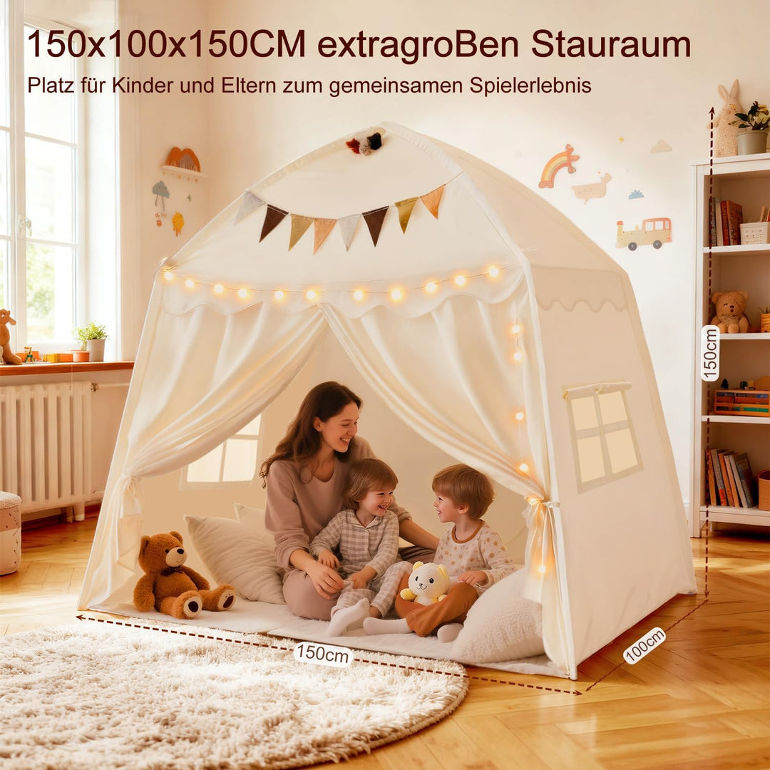 Kinderzelt Spielzelt Indoor Kinderzimmer Spielhaus: 150x100x150 cm Grosses Spielhaus mit Matte – Lic