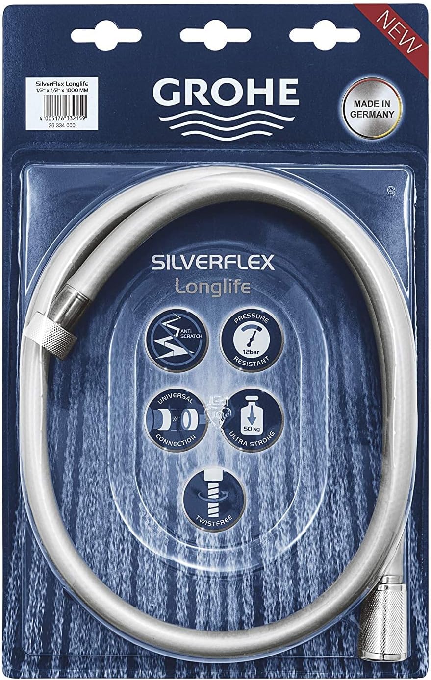 Grohe Silverflex Brauseschlauch 1000 mm BL Chrom 1,00 m glatte Obefläche (Longlife), Chrom 1,00 m gl
