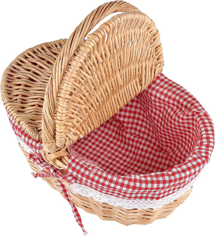 Picknickkorb mit Deckel, grosser Weidenkorb mit henkel und Liner,34x23x17cm