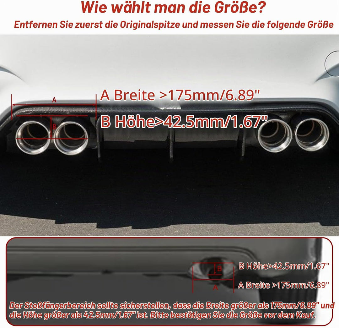 2.5" 63mm Einlass Doppelspitzen Schalldämpfer 3"Auslass Edelstahl Auto Heck Throat Doppelauspuff Ger