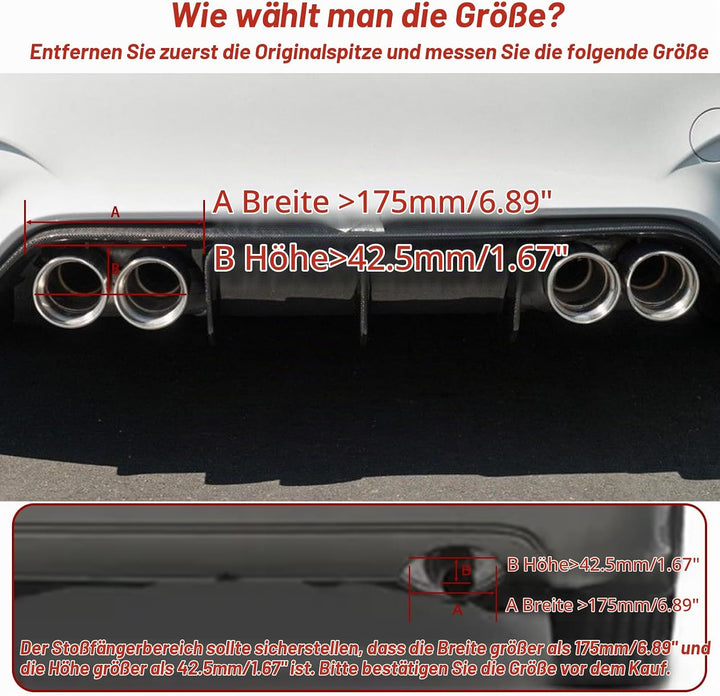 2.5" 63mm Einlass Doppelspitzen Schalldämpfer 3"Auslass Edelstahl Auto Heck Throat Doppelauspuff Ger