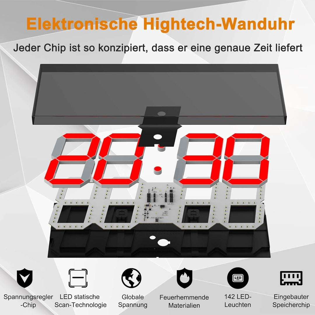 CHKOSDA LED Uhr Digitale Uhr Grosse Wanduhr mit 18-Zoll-LED-Anzeige, Countdown-Uhr mit 8 einstellbar