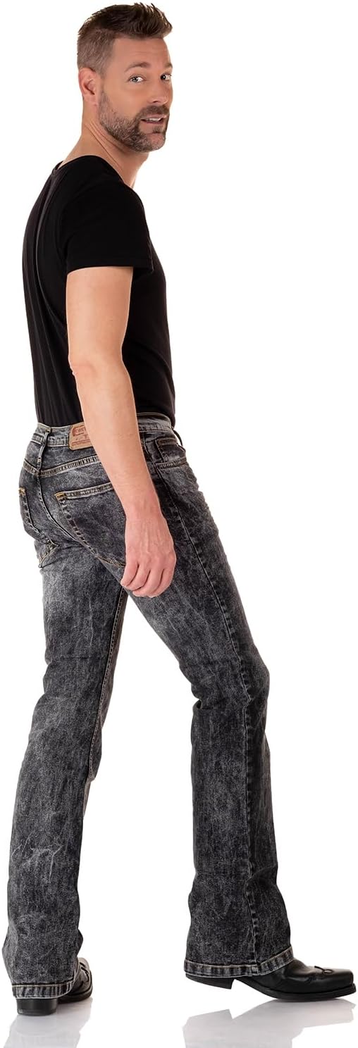 Comycom Schwarz verwaschene Bootcut Jeans Used Look - Herren Jeanshose, Schlagjeans, Flared-Jeans im