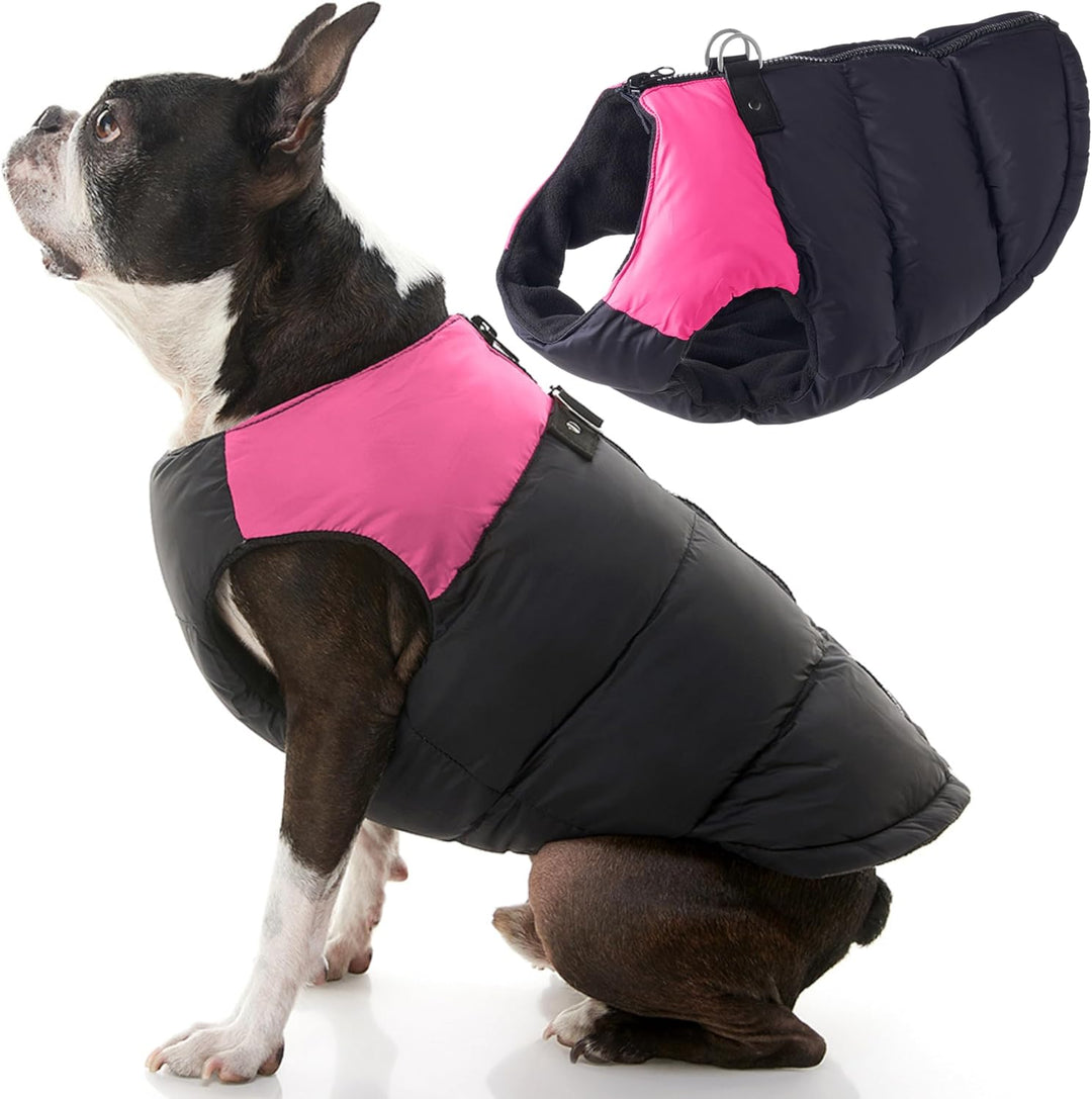 Gooby Gepolsterte Hundeweste – Pink, Grösse M – Reissverschluss Hundejacke Mantel mit D-Ring Leine –