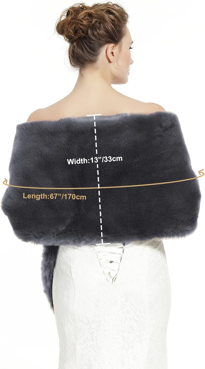 BEAUTELICATE Kunstpelz Stola Schal Damen Pelz Brautschal Brautstola Wrap Schwarz Elfenbein für Braut