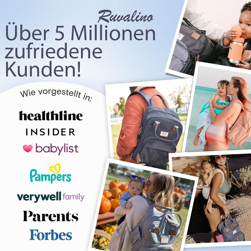 RUVALINO Wickeltasche Rucksack Grosser Wickelrucksack mit multifunktionalen Babytaschen und mobiler