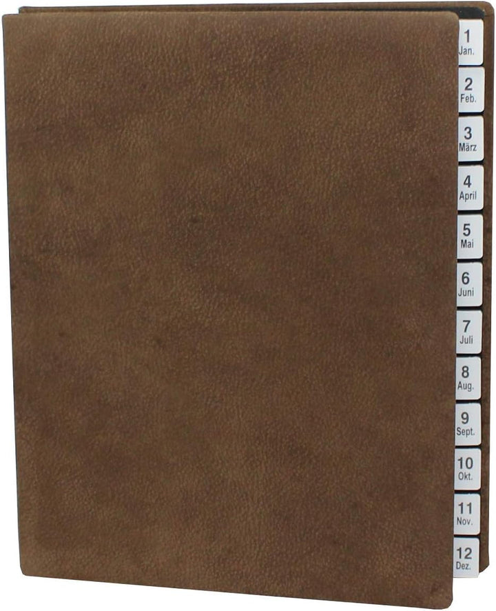 Pultordner mit Register 1-12 (Jan.-Dez.) aus Wasserbüffel Leder in Braun