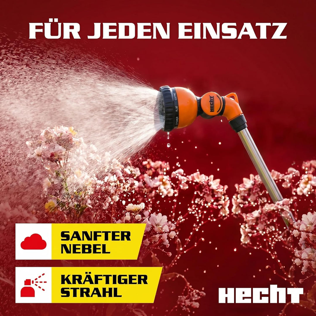 HECHT Gartenbrause mit Giessstab aus Metall, 67 cm, 10 Sprühfunktionen & 180° Sprühkopf, für Gartens