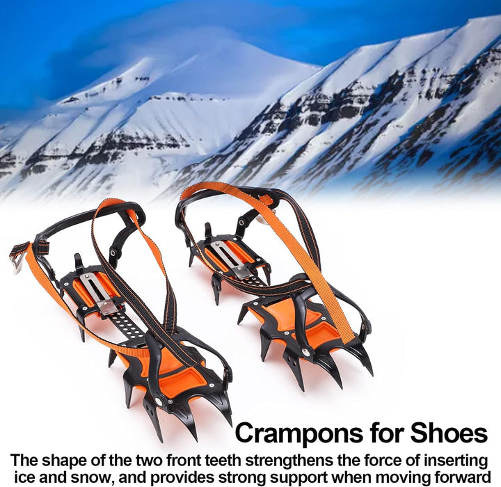 Folanda Stahl-Wandersteigeisen, Professionelle 12-Zähne-Eissteigeisen, Winter-Schneeschuh-Schuh-EIS-