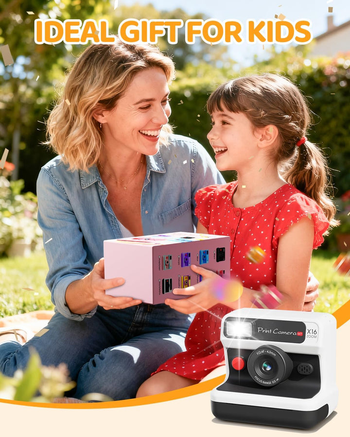 Kinderkamera Sofortbildkamera, 1080P HD Sofortbildkamera Kinder mit 32 GB Karte und 3 Papierrollen,