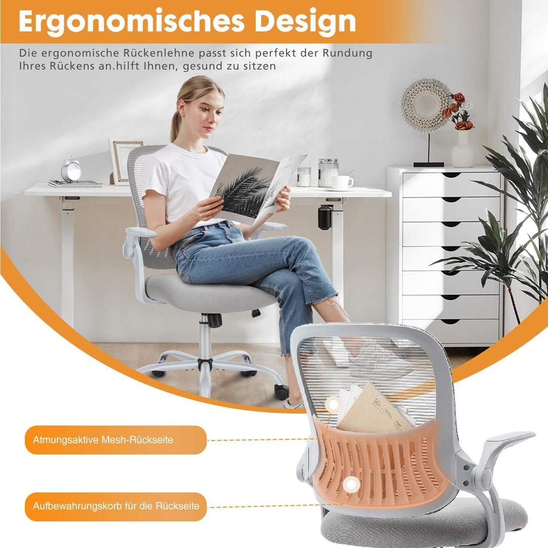 DUMOS Bürostuhl Ergonomisch, Schreibtischstuhl mit Lendenwirbelstütze, Verstellbaren Armlehnen Drehs