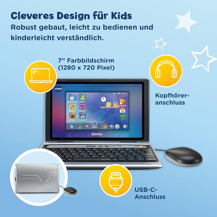 VTech Genio Lernlaptop XL – Lerncomputer mit grossen 7"-LCD-Bildschirm mit Internetzugang, Textprogr