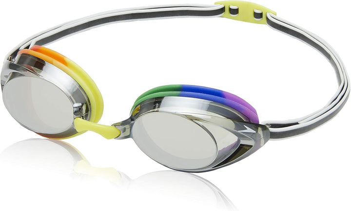 Speedo Vanquisher 2.0 Schwimmbrille, Panorama, blendfrei, beschlagfrei, mit UV-Schutz Regenbogen/Gra