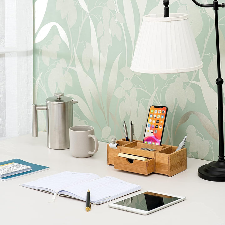 Schreibtisch-Organizer aus Bambus | Aufbewahrung, aufgeräumter Desktop für Büro, Zuhause | Holz-Orga