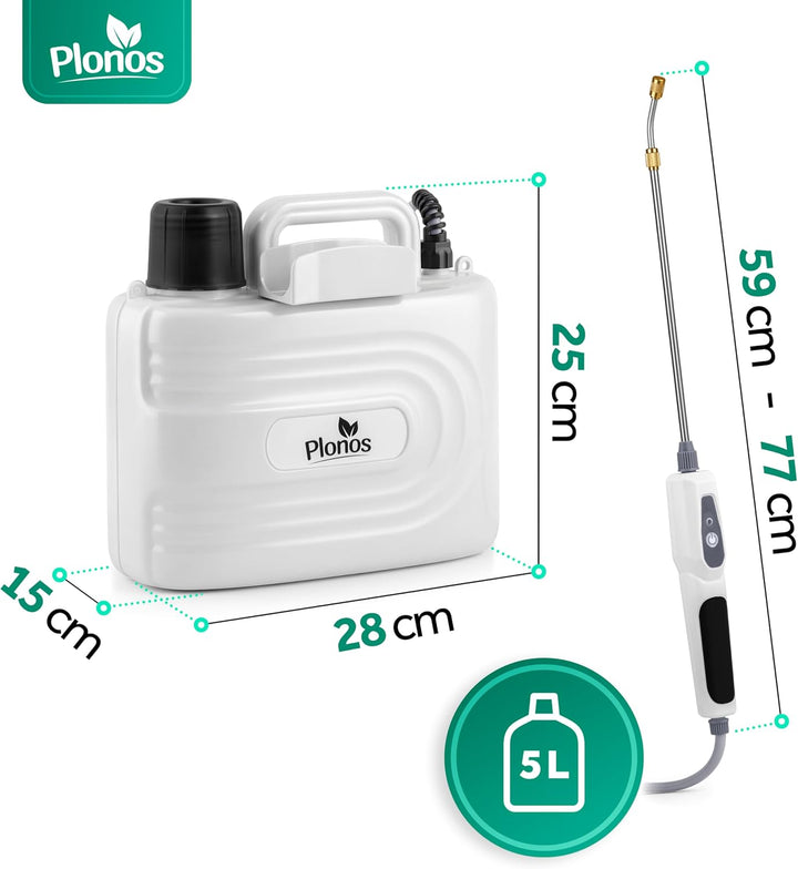 Drucksprüher Akku 5 l - Gartenspritze mit Verstellbarer Messingdüse, 77 cm Lanze und PE-Tank - zum B