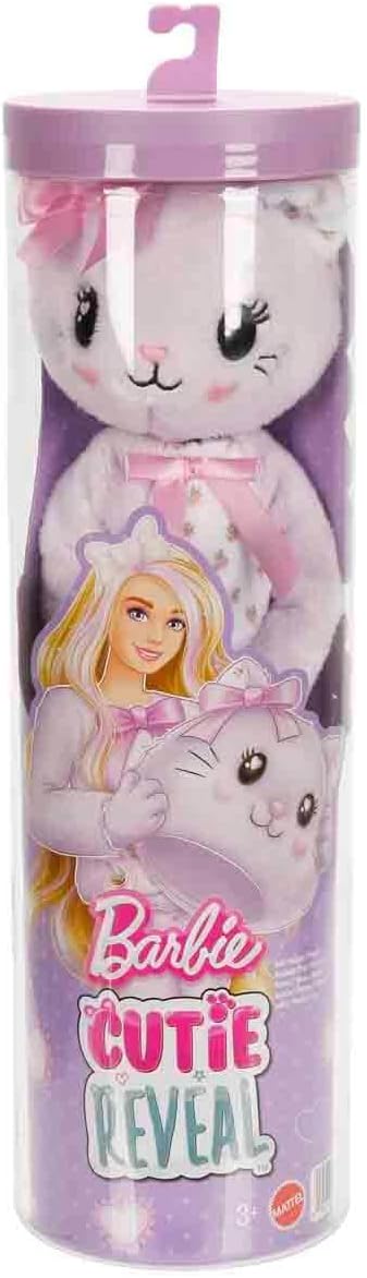 Barbie Cutie Reveal Puppe und Zubehör, Kätzchen der Cuddly-Reihe mit 10 Überraschungen, inklusive Fa