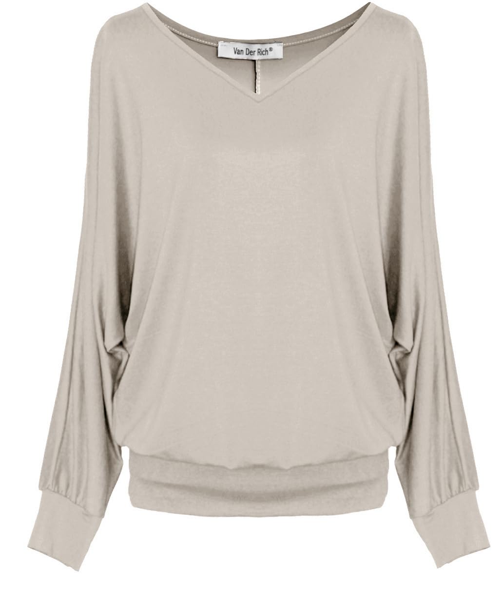 Van Der Rich ® - T-Shirt Raffinierte Einfachheit T-Shirt Einfarbig - Damen M Ml-beige, M Ml-beige