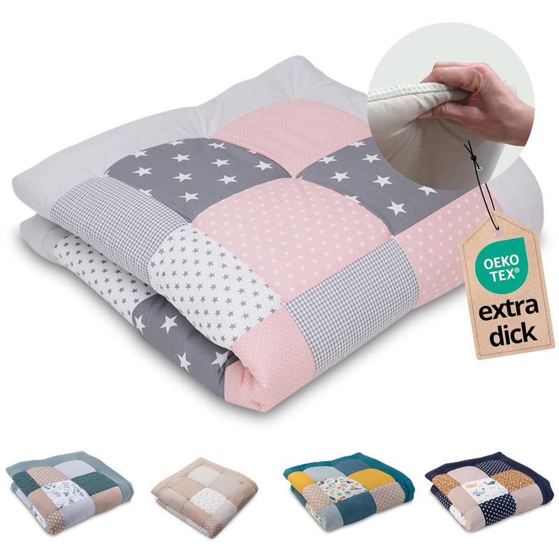 ULLENBOOM ® Baby Krabbeldecke 120x120 cm gepolstert Rosa Grau (Made in EU) - Krabbeldecke für Baby m