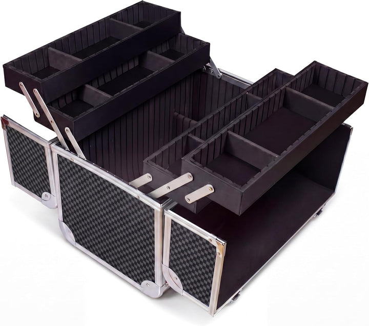 N&BF Kosmetikkoffer Gross Schwarz Carbon | Abschliessbarer Schminkkoffer & Beautycase aus Aluminium