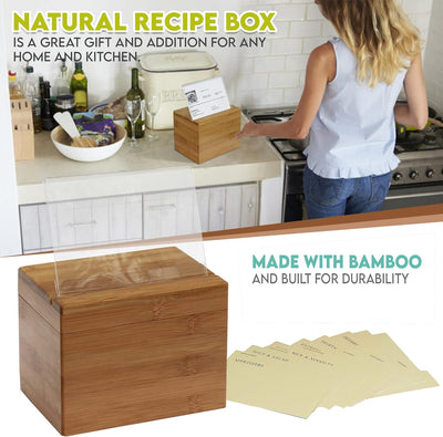 Oceanstar Bambus-Rezeptbox mit Trennwand, naturfarben, 17,3 cm B x 12,4 cm T x 13 cm H 6.80" W x 4.9