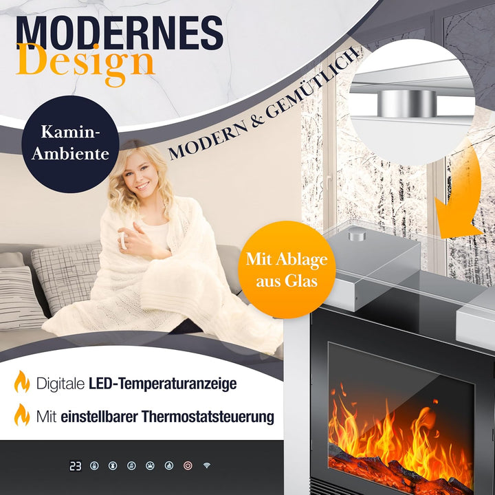 KESSER® LED Kamin mit Heizung elektrisch | Heizlüfter Elektrokamin mit Thermostat, Standkamin mit re