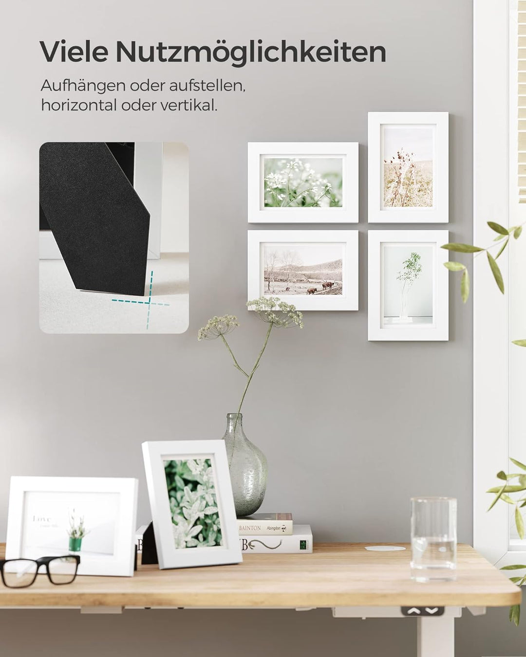 SONGMICS Bilderrahmen Set im 5er-Set, 10 x 15 cm, Fotorahmen mit Glasscheibe, Weihnachten, Rahmen We