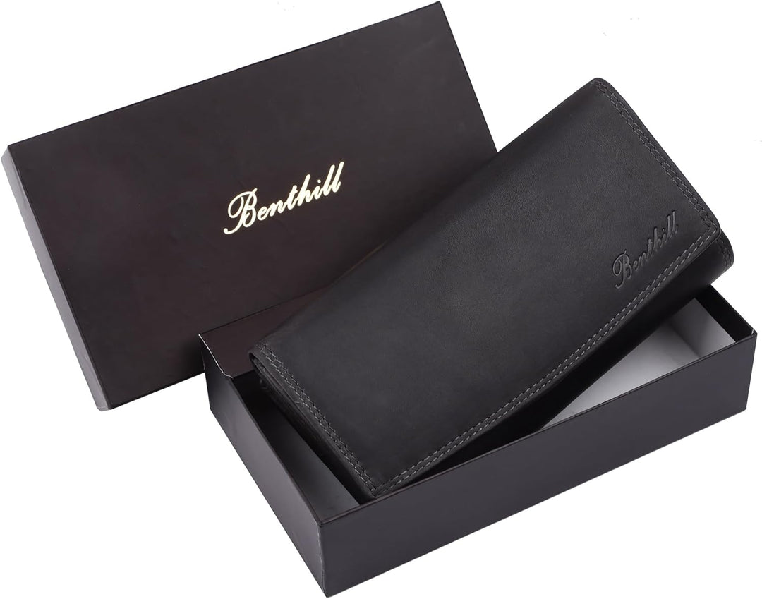 Benthill Damen Geldbörse Gross Echt Leder | Grosses Portemonnaie XXL mit RFID Schutz | Vintage Echtl
