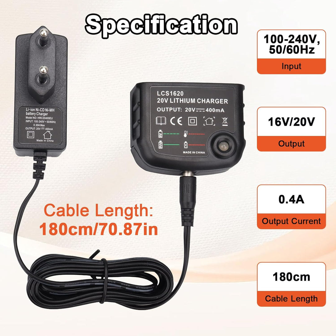 LCS1620 Ersatz Ladegerät Kompatibel mit Black & Decker, 18V /20V Lithium-Akku Ladegerät für BL2018 B