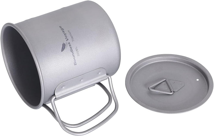 iBasingo 300ml Titan Becher Camping Tasse Outdoor Tee Kaffee Reisebecher mit Deckel & Klappgriff Lei