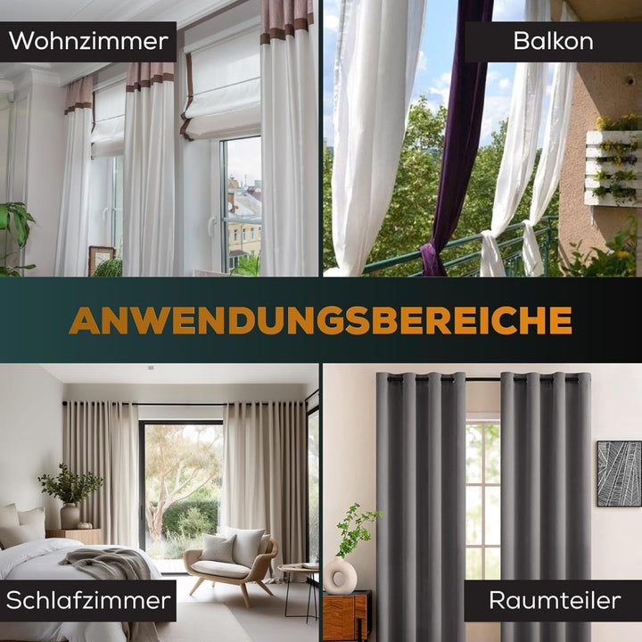 Gardinenstange ohne Bohren 320-370cm, Schwarz, Ø 32 mm, Teleskopstange Balkon - Vorhangstange Klemms