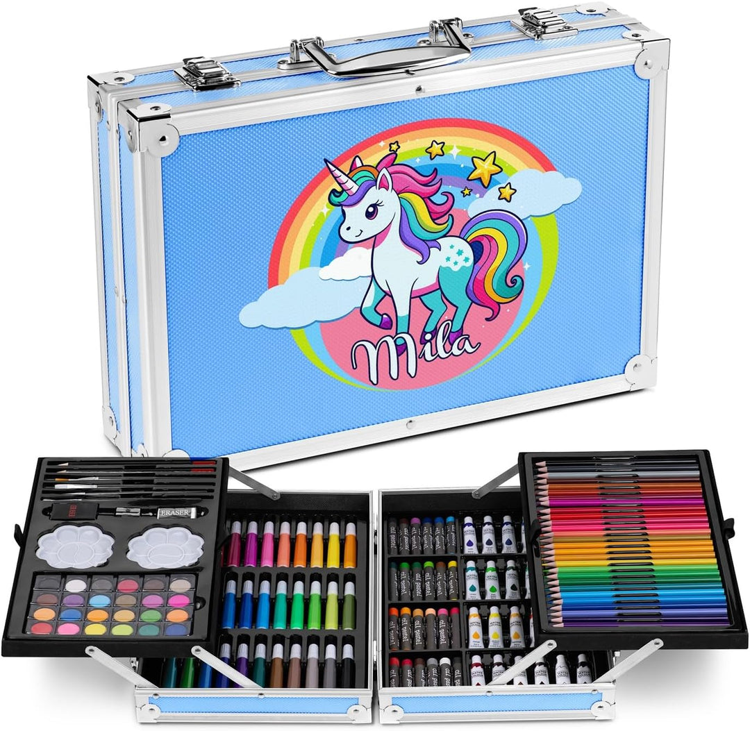 Maverton personalisiertes Kunstset für Kinder - 118-teilig Malkoffer - Buntstifte Koffer Set - Gesch