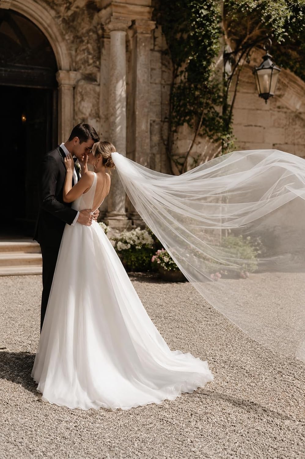 Hochzeit Brautschleier Lang Kathedrale Länge 1 Ebene Brautschleier Elegant Weich Tüllboden 274 cm Sc