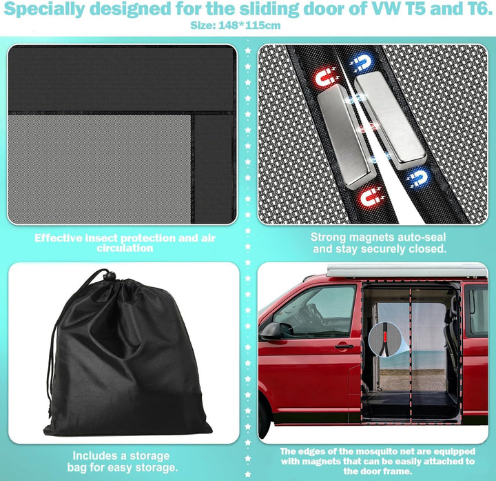 Moskitonetz Magnetisch Kompatibel VW T5 T6 für Schiebetür,Insektennetz &amp; Fliegengitter mit Schattenn