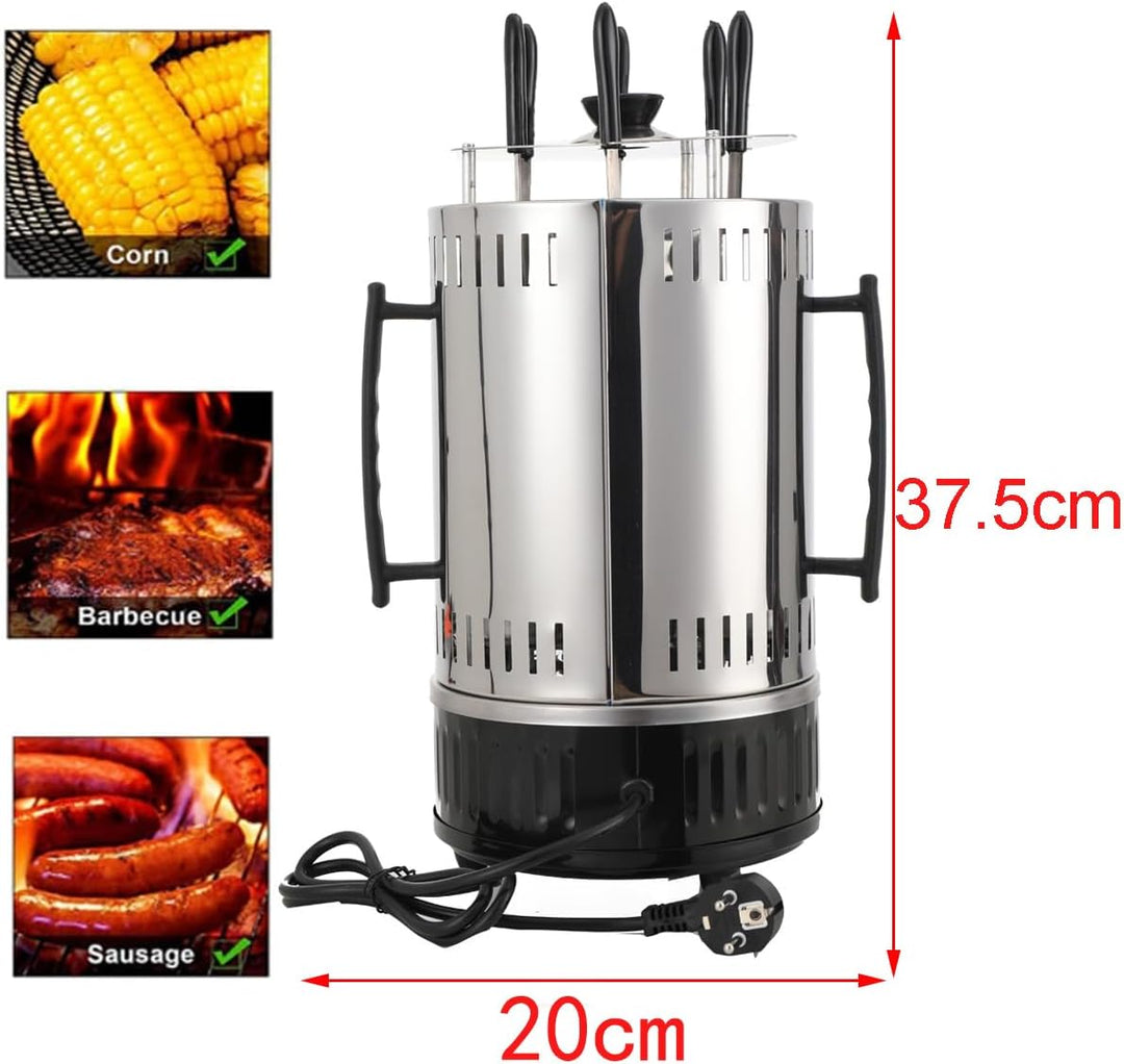 L-home 1000W Vertikaler Elektrischer Grill, 230V/50Hz Elektrogrill Schaschlikgrill mit 6 Spiesse, 38