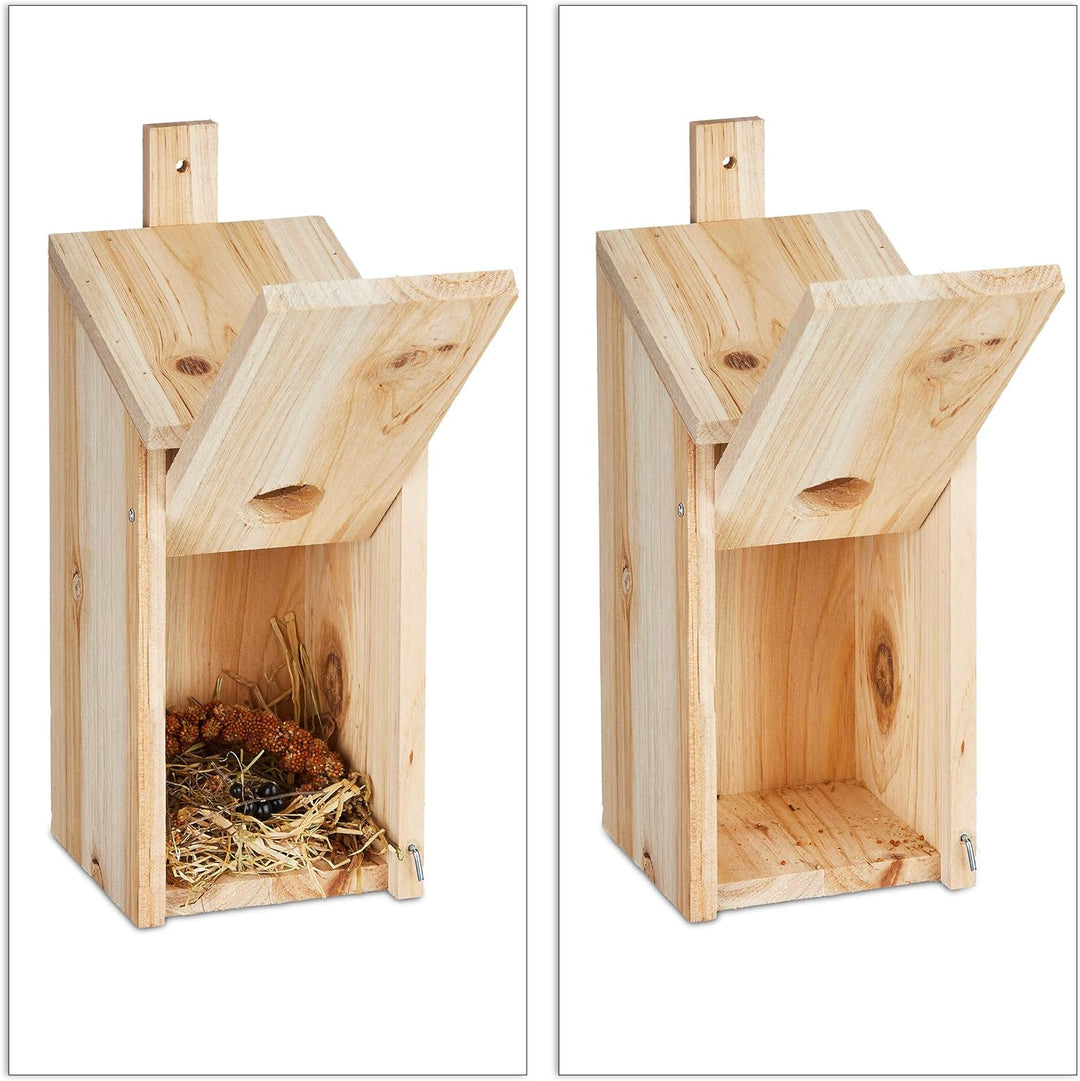 Relaxdays Nistkasten, Nisthöhle für Vögel, zum Hängen, unbehandeltes Holz, Flugloch-Ø 3,2 cm, 26 x 1