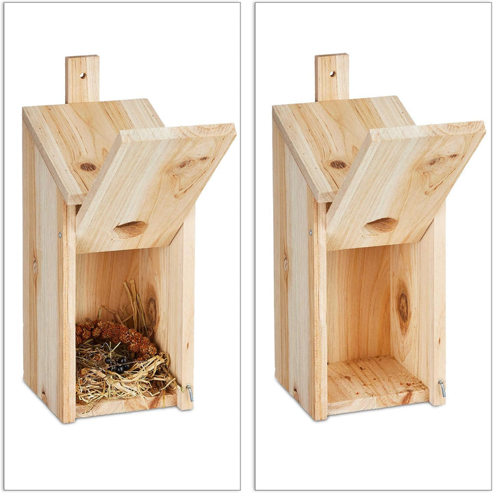 Relaxdays Nistkasten, Nisthöhle für Vögel, zum Hängen, unbehandeltes Holz, Flugloch-Ø 3,2 cm, 26 x 1
