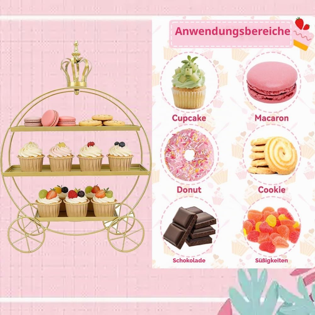 Cupcake-Ständer mit 3 Etagen, Eiserne Tabletts für Cupcakes, Donuts, Früchte, Gebäck, Dessert-Tisch-